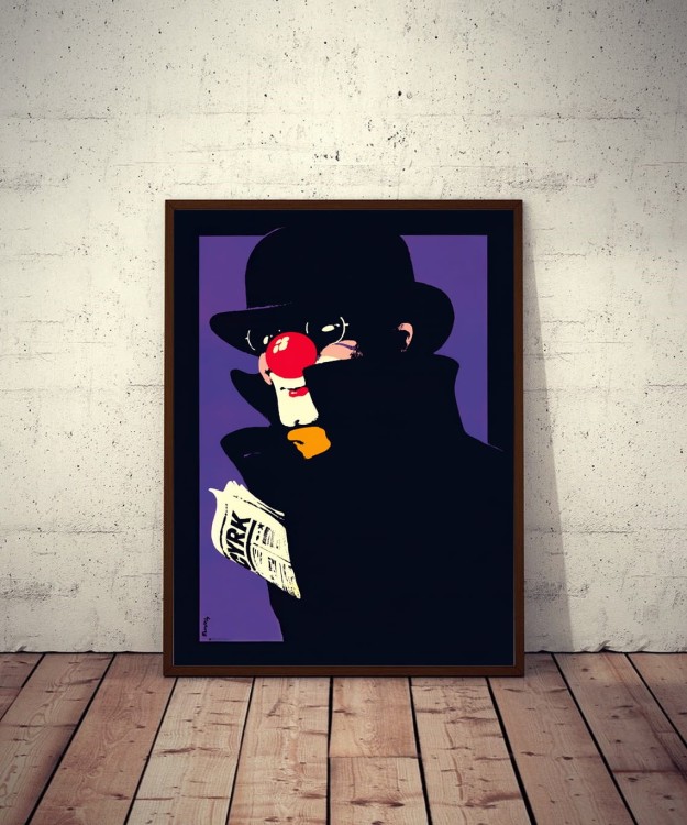 cyrk-clown-szpieg-z-gazeta-waldemar-swierzy-polski-plakat-rama.