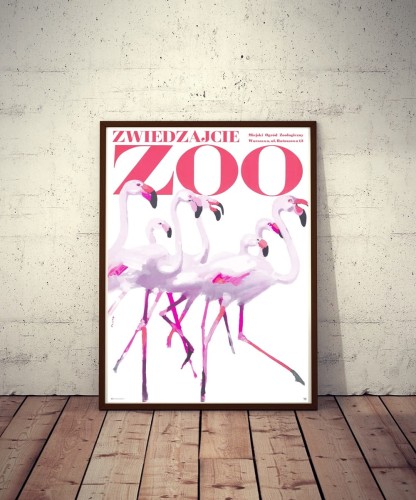 zwiedzajcie-zoo-flamingi-waldemar-swierzy-polski-plakat-rama.